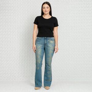 Karen Kane Metallic Gold Bootcut Jeans/Size 12/Artistic Foil Detail/Statement